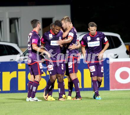 Fussball Bundesliga. RZ Pellets WAC gegen FK Austria Wien.  Torjubel  (Austria Wien). Wolfsberg, 24.8.2013.
Foto: Kuess

---
pressefotos, pressefotografie, kuess, qs, qspictures, sport, bild, bilder, bilddatenbank