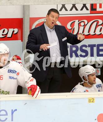 EBEL. Eishockey Bundesliga. EC VSV gegen HCB Suedtirol.  Trainer Tom Pokel (Bozen). Villach, am 11.10..2013.
Foto: Kuess 


---
pressefotos, pressefotografie, kuess, qs, qspictures, sport, bild, bilder, bilddatenbank