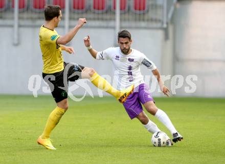 Fussball Regionalliga. SK Austria Klagenfurt gegen Allerheiligen. Noel Alonso Perez,  (Austria Klagenfurt), Georg Grasseer (Allerheiligen). Klagenfurt, 19.10.2013.
Foto: Kuess
---
pressefotos, pressefotografie, kuess, qs, qspictures, sport, bild, bilder, bilddatenbank