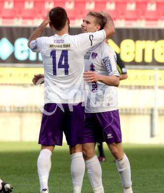 Fussball Regionalliga. SK Austria Klagenfurt gegen Allerheiligen. Torjubel Oliver Pusztai, David Poljanec (Austria Klagenfurt). Klagenfurt, 19.10.2013.
Foto: Kuess
---
pressefotos, pressefotografie, kuess, qs, qspictures, sport, bild, bilder, bilddatenbank