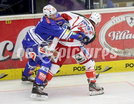 EBEL. Eishockey Bundesliga. EC VSV gegen KAC. Mario Altmann, (VSV), Colton Fretter  (KAC). Villach, am 22.10..2013.
Foto: Kuess 


---
pressefotos, pressefotografie, kuess, qs, qspictures, sport, bild, bilder, bilddatenbank