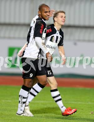 Fussball Regionalliga. VSV gegen LASK. Torjubel Markus Hammerer, Fabiano De Lima Campos Maria (LASK). Villach, 31.10.2013.
Foto: Kuess
---
pressefotos, pressefotografie, kuess, qs, qspictures, sport, bild, bilder, bilddatenbank