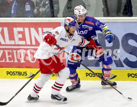 EBEL. Eishockey Bundesliga. EC VSV gegen EC Red Bull Salzburg. Nico Brunner, (VSV), Thomas Raffl  (Salzburg). Villach, am 19.1.2014.
Foto: Kuess 


---
pressefotos, pressefotografie, kuess, qs, qspictures, sport, bild, bilder, bilddatenbank