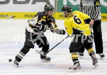 Eishockey Frauen. DEBL. EHC Gipsy Girls gegen EHV Sabres Wien. Tamara Grascher (Gipsy Girls), Nadja Granitz (Sabres). Villach, am 26.1.2014.
Foto: Kuess
---
pressefotos, pressefotografie, kuess, qs, qspictures, sport, bild, bilder, bilddatenbank