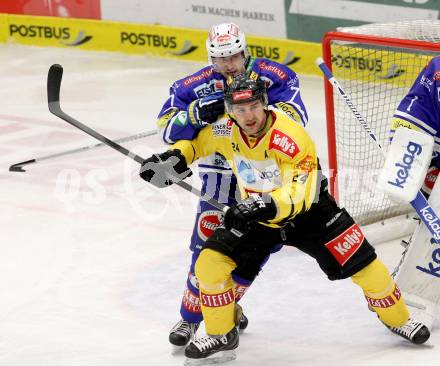 EBEL. Eishockey Bundesliga. EC VSV gegen UPC Vienna Capitals. Klemen Pretnar, (VSV), Jonathan Ferland (Vienna). Villach, am 28.2.2014.
Foto: Kuess 


---
pressefotos, pressefotografie, kuess, qs, qspictures, sport, bild, bilder, bilddatenbank