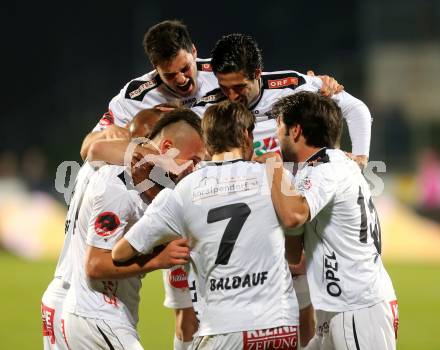 Fussball. tipp3-Bundesliga powered by T-Mobile. RZ Pellets WAC gegen SC Wiener Neustadt. Torjubel De Oliveira Silvio Carlos, Ynclan Pajares Jacobo Maria,  Manuel Kerhe, Peter Zulj, Michael Sollbauer, Roland Putsche (WAC). Wolfsberg, am 29.3.2014.
Foto: Kuess

---
pressefotos, pressefotografie, kuess, qs, qspictures, sport, bild, bilder, bilddatenbank