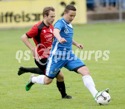 Fussball Kaerntner Liga. SG Annabichler Austria Amateure gegen Maria Saal.  Vahid Muharemovic, (ASV), Bernhard Walzl (Maria Saal). Annabichl am 21.4.2014.
Foto: Kuess
---
pressefotos, pressefotografie, kuess, qs, qspictures, sport, bild, bilder, bilddatenbank