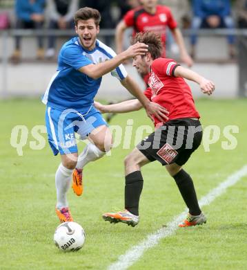 Fussball Kaerntner Liga. SG Annabichler Austria Amateure gegen Maria Saal.  Lumbardh Salihu,  (ASV), Roland Krenn (Maria Saal). Annabichl am 21.4.2014.
Foto: Kuess
---
pressefotos, pressefotografie, kuess, qs, qspictures, sport, bild, bilder, bilddatenbank