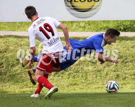 Fussball Unterliga Ost. Ludmannsdorf gegen Glanegg. Markus Partl (Ludmannsdorf), Manuel Krappinger (Glanegg). Ludmannsdorf, am 29.5.2014.
Foto: Kuess
---
pressefotos, pressefotografie, kuess, qs, qspictures, sport, bild, bilder, bilddatenbank