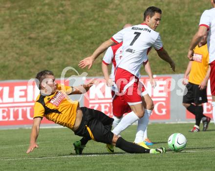 Kaerntner Fussball All-Star-Games. Unterliga/1. KLasse West gegen Ost.  Stefan Knaller (Greifenburg), Toni Krijan (KAC). St. Veit, am 21.6.2015.
Foto: Kuess
---
pressefotos, pressefotografie, kuess, qs, qspictures, sport, bild, bilder, bilddatenbank