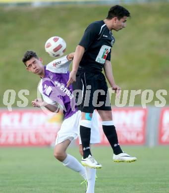 Fussball Nachwuchs. Kaerntner Meisterschaft. Finale U18. SK Austria Klagenfurt gegen RZ Pellets WAC. Thomas Petz, (Austria Klagenfurt), Eldar Lisic  (WAC). St. Veit, am 21.6.2014.
Foto: Kuess
---
pressefotos, pressefotografie, kuess, qs, qspictures, sport, bild, bilder, bilddatenbank