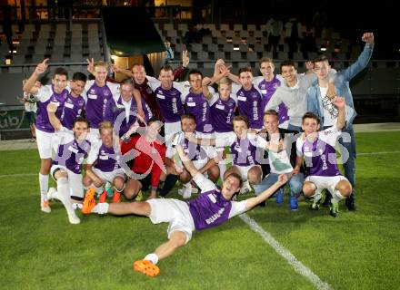 Fussball Nachwuchs. Kaerntner Meisterschaft. Finale U18. SK Austria Klagenfurt gegen RZ Pellets WAC. Jubel  (Austria Klagenfurt). St. Veit, am 21.6.2014.
Foto: Kuess
---
pressefotos, pressefotografie, kuess, qs, qspictures, sport, bild, bilder, bilddatenbank