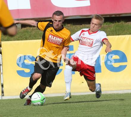 Kaerntner Fussball All-Star-Games. Unterliga/1. KLasse West gegen Ost.  Sladjan Djurdjevic (Sachsenburg), Julian Hobel (Ludmannsdorf). St. Veit, am 21.6.2015.
Foto: Kuess
---
pressefotos, pressefotografie, kuess, qs, qspictures, sport, bild, bilder, bilddatenbank