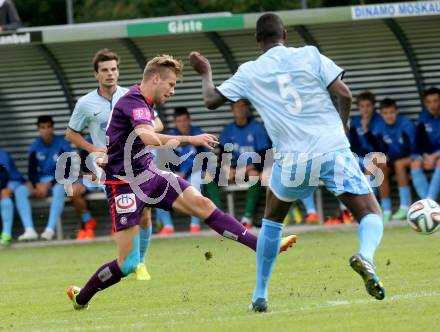 Fussball Bundesliga. Testspiel. FK Austria Wien gegen FC Dinamo Moskau.  Alexander Gruenwald, (Austria), Franku Duglas  (Moskau). Seeboden, am 2.7.2014.
Foto: Kuess

---
pressefotos, pressefotografie, kuess, qs, qspictures, sport, bild, bilder, bilddatenbank