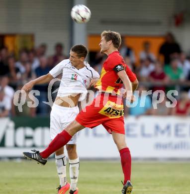 Fussball Regionalliga. ATSV Wolfsberg gegen WAC Amateure. Florian Rabensteiner, (ATSV), Bastian Rupp  (WAC Amateure). Wolfsberg, 8.8.2014.
Foto: Kuess
---
pressefotos, pressefotografie, kuess, qs, qspictures, sport, bild, bilder, bilddatenbank