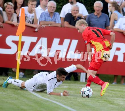 Fussball Regionalliga. ATSV Wolfsberg gegen WAC Amateure. Marcel Stoni, (ATSV), Sandro Widni  (WAC Amateure). Wolfsberg, 8.8.2014.
Foto: Kuess
---
pressefotos, pressefotografie, kuess, qs, qspictures, sport, bild, bilder, bilddatenbank