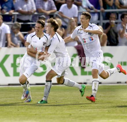 Fussball Regionalliga. ATSV Wolfsberg gegen WAC Amateure. Torjubel Patrick Pfennich, Bastian Rupp (WAC Amateure). Wolfsberg, 8.8.2014.
Foto: Kuess
---
pressefotos, pressefotografie, kuess, qs, qspictures, sport, bild, bilder, bilddatenbank