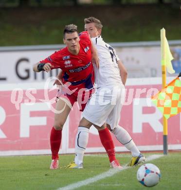 Fussball Regionalliga. RZ Pellets WAC Amateure gegen SAK. Daniel Rechberger,  (WAC), Tadej Zagar-Knez (SAK). Wolfsberg, 17.8.2014.
Foto: Kuess
---
pressefotos, pressefotografie, kuess, qs, qspictures, sport, bild, bilder, bilddatenbank
