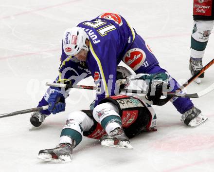 Eishockey. EC VSV gegen Starbulls Rosenheim.  Francois Fortier, (VSV),  Tyler McNeely (Starbulls Rosenheim).. Villach, am 17.8.2014.
Foto: Kuess 


---
pressefotos, pressefotografie, kuess, qs, qspictures, sport, bild, bilder, bilddatenbank