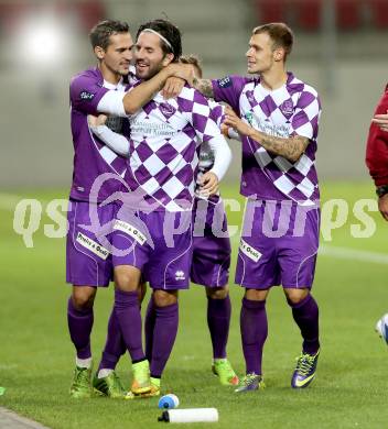 Fussball Regionalliga. SK Austria Klagenfurt gegen Voecklamarkt. Torjubel Manuel wallner, Sandro Zakany, Rajko Rep (Austria Klagenfurt). Klagenfurt, 26.9.2014.
Foto: Kuess
---
pressefotos, pressefotografie, kuess, qs, qspictures, sport, bild, bilder, bilddatenbank