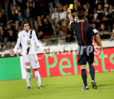 Fussball Bundesliga. RZ Pellets WAC gegen FC Admira Wacker Moedling. Gelbe Karte Jacobo Ynclan Pajares (WAC), Schiedsrichter Harkam Alexander. Klagenfurt, am 27.9.2014.
Foto: Kuess

---
pressefotos, pressefotografie, kuess, qs, qspictures, sport, bild, bilder, bilddatenbank