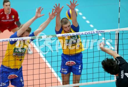 Volleyball AVL. SK Posojilnica Aich/Dob gegen VBC Weiz. Peter Wohlfahrtstaetter, Slawomir Marcin Zemlik (Aich/Dob). Bleiburg, am 27.11.2014.
Foto: Kuess
---
pressefotos, pressefotografie, kuess, qs, qspictures, sport, bild, bilder, bilddatenbank