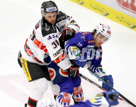 EBEL. Eishockey Bundesliga. EC VSV gegen HC Orli Znojmo.  Brock McBride,  (VSV), Jiri Beroun (Znojmo). Villach, am 28.11.2014.
Foto: Kuess 


---
pressefotos, pressefotografie, kuess, qs, qspictures, sport, bild, bilder, bilddatenbank