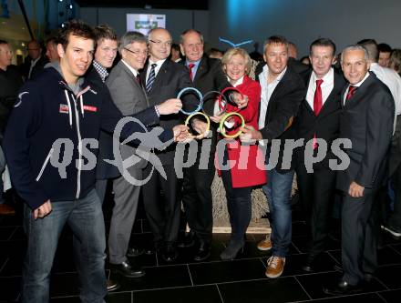 Eroeffnung Olympiazentrum Kaernten. Markus Salcher, Thomas Morgenstern,  Landeshauptmann Peter Kaiser, Karl Stoss, Vizebuergermeisterin Luise Matiaschitz, Fritz Strobl, Karl Schnabl, Sportstadtrat Juergen Pfeiler . Klagenfurt, am 1.12.2014.
Foto: Kuess
---
pressefotos, pressefotografie, kuess, qs, qspictures, sport, bild, bilder, bilddatenbank