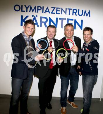 Eroeffnung Olympiazentrum Kaernten. Thomas Morgenstern, Karl Schnabl,   Fritz Strobl,  Markus Salcher. Klagenfurt, am 1.12.2014.
Foto: Kuess
---
pressefotos, pressefotografie, kuess, qs, qspictures, sport, bild, bilder, bilddatenbank