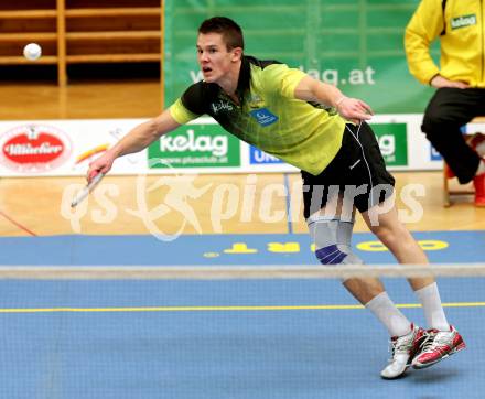 Badminton Bundesliga. ASKOE Kelag Kaernten gegen Pressbaum.  Paul Demmelmayer (Kaernten). Klagenfurt, am 24.1.2015.
Foto: Kuess
---
pressefotos, pressefotografie, kuess, qs, qspictures, sport, bild, bilder, bilddatenbank