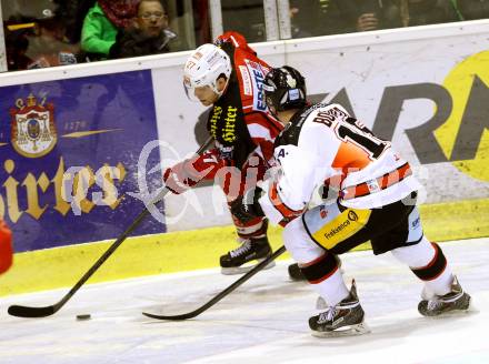 EBEL. Eishockey Bundesliga. KAC gegen Orli Znojmo.  Thomas Hundertpfund, (KAC), Antonin Boruta  (Orli Znojmo). Klagenfurt, am 13.3.2015.
Foto: Kuess 

---
pressefotos, pressefotografie, kuess, qs, qspictures, sport, bild, bilder, bilddatenbank