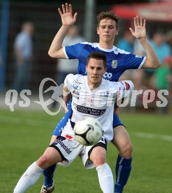Fussball Regionalliga. SAK gegen ATSV Wolfsberg. Dejan Podbreznik, (SAK), Christopher Midl  (Wolfsberg). Klagenfurt, 8.5.2015.
Foto: Kuess
---
pressefotos, pressefotografie, kuess, qs, qspictures, sport, bild, bilder, bilddatenbank