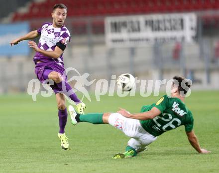 Fussball Sky go Erste Liga. SK Austria Klagenfurt gegen SC Austria Lustenau.   Ali Hamdemir (Klagenfurt), Lukas Grill (Lustenau). Klagenfurt, am 15.9.2015.
Foto: Kuess 
---
pressefotos, pressefotografie, kuess, qs, qspictures, sport, bild, bilder, bilddatenbank