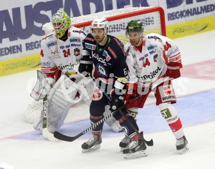 EBEL. Eishockey Bundesliga. EC VSV gegen HCB Suedtirol. Rick Schofield,  (VSV), Hannes Oberdoerfer, Jaroslav Huebl (Bozen). Villach, am 18.9.2015.
Foto: Kuess 


---
pressefotos, pressefotografie, kuess, qs, qspictures, sport, bild, bilder, bilddatenbank