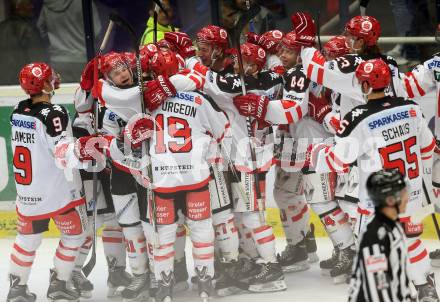 EBEL. Eishockey Bundesliga. EC VSV gegen HC TWK Innsbruck.  Jubel Innsbruck. Villach, am 25.9.2015.
Foto: Kuess 


---
pressefotos, pressefotografie, kuess, qs, qspictures, sport, bild, bilder, bilddatenbank