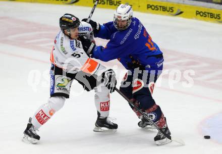 EBEL. Eishockey Bundesliga. EC VSV gegen Moser Medical Graz 99ers.  Matt Kelly, (VSV), Daniel Woger  (Graz). Villach, am 30.10.2015.
Foto: Kuess 


---
pressefotos, pressefotografie, kuess, qs, qspictures, sport, bild, bilder, bilddatenbank