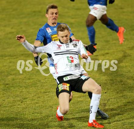 Fussball tipico Bundesliga. RZ Pellets WAC gegen SV Groedig. Christoph Rabitsch, (WAC), Thomas Goiginger (Groedig). Lavanttal Arena, am 20.2.2016.
Foto: Kuess
---
pressefotos, pressefotografie, kuess, qs, qspictures, sport, bild, bilder, bilddatenbank