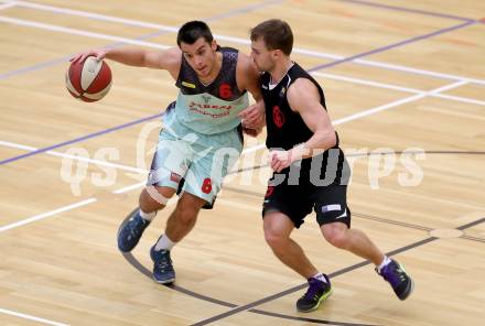 Basketball 2. Bundesliga 2015/16 Playoff Viertelfinale 1.Spiel. Villach Raiders gegen Mistelbach Mustangs. Jonathan Dielacher,  (Villach), Florian Duck (Mistelbach). Villach, 20.3.2016.
Foto: Kuess
---
pressefotos, pressefotografie, kuess, qs, qspictures, sport, bild, bilder, bilddatenbank