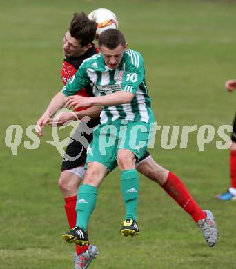 Fussball Unterliga West. Nussdorf gegen Radenthein. David Oberhuber,  (Nussdorf), Sladjan Djurdjevic (Radenthein). Nussdorf Debant, am 2.4.2016.
Foto: Kuess
---
pressefotos, pressefotografie, kuess, qs, qspictures, sport, bild, bilder, bilddatenbank