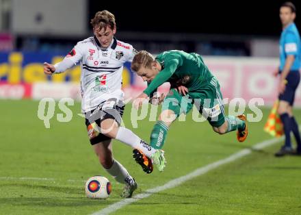 Fussball tipico Bundesliga. RZ Pellets WAC gegen SK Rapid Wien. Marc Andre Schmerboeck,  (WAC), Florian Kainz (Wien). Lavanttal Arena Wolfsberg, am 9.4.2016.
Foto: Kuess
---
pressefotos, pressefotografie, kuess, qs, qspictures, sport, bild, bilder, bilddatenbank