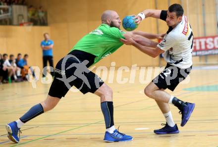 Handball Bundesliga. SC Ferlach gegen HSG Holding Graz. Dean Pomorisac,  (Ferlach), Ales Pajovic (Graz). Ferlach, am 29.5.2016.
Foto: Kuess
---
pressefotos, pressefotografie, kuess, qs, qspictures, sport, bild, bilder, bilddatenbank