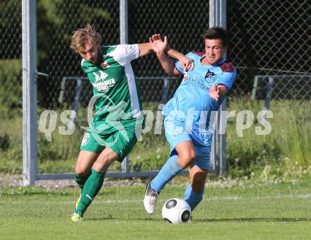 Fussball Unterliga Ost. Woelfnitz gegen Ludmannsdorf. Michael Schneider, (Woelfnitz), Dejan Smeh (Ludmannsdorf). Woelfnitz, am 28.5.2016.
Foto: Kuess
---
pressefotos, pressefotografie, kuess, qs, qspictures, sport, bild, bilder, bilddatenbank