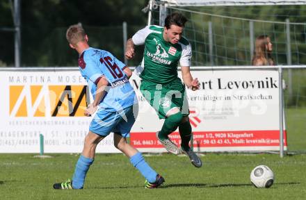 Fussball Unterliga Ost. Woelfnitz gegen Ludmannsdorf. Stefan Kobald, (Woelfnitz), Fabio Csyz  (Ludmannsdorf). Woelfnitz, am 28.5.2016.
Foto: Kuess
---
pressefotos, pressefotografie, kuess, qs, qspictures, sport, bild, bilder, bilddatenbank