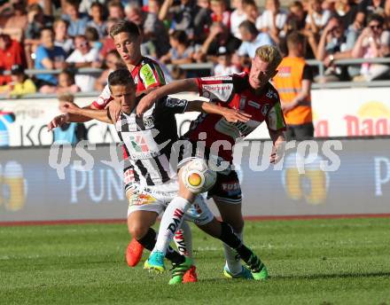 Fussball tipico Bundesliga. RZ Pellets WAC gegen SV Guntamatic Ried.  Gerald Nutz, (WAC), Michael Brandner, Thomas Reifeltshammer  (Ried). Lavanttal Arena Wolfsberg, am 6.8.2016.
Foto: Kuess
---
pressefotos, pressefotografie, kuess, qs, qspictures, sport, bild, bilder, bilddatenbank