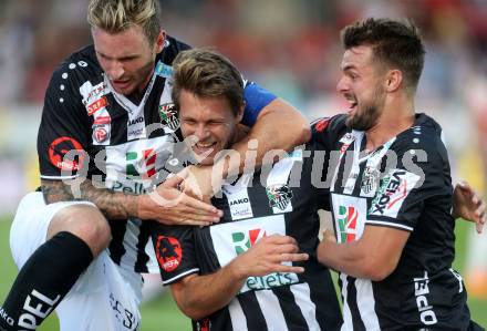 Fussball tipico Bundesliga. RZ Pellets WAC gegen SV Guntamatic Ried.  Torjubel Boris Huettenbrenner, Michael Sollbauer, Philipp Prosenik (WAC). Lavanttal Arena Wolfsberg, am 6.8.2016.
Foto: Kuess
---
pressefotos, pressefotografie, kuess, qs, qspictures, sport, bild, bilder, bilddatenbank