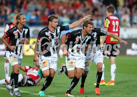 Fussball tipico Bundesliga. RZ Pellets WAC gegen SV Guntamatic Ried.  Torjubel Boris Huettenbrenner, Michael Sollbauer, Philipp Prosenik, Philip Hellquist (WAC). Lavanttal Arena Wolfsberg, am 6.8.2016.
Foto: Kuess
---
pressefotos, pressefotografie, kuess, qs, qspictures, sport, bild, bilder, bilddatenbank