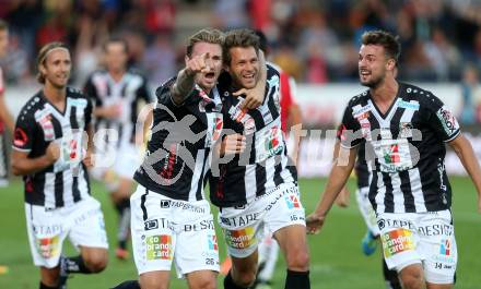 Fussball tipico Bundesliga. RZ Pellets WAC gegen SV Guntamatic Ried.  Torjubel Boris Huettenbrenner, Michael Sollbauer, Philipp Prosenik, Philip Hellquist (WAC). Lavanttal Arena Wolfsberg, am 6.8.2016.
Foto: Kuess
---
pressefotos, pressefotografie, kuess, qs, qspictures, sport, bild, bilder, bilddatenbank