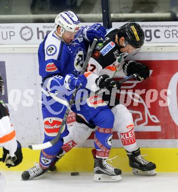 EBEL. Eishockey Bundesliga. Testspiel. VSV gegen Graz 99ers. Dustin Johner(VSV), Stefan Trost (Graz). Villach, am 19.8.2016.
Foto: Kuess
---
pressefotos, pressefotografie, kuess, qs, qspictures, sport, bild, bilder, bilddatenbank