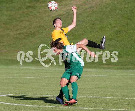 Fussball 1. Klasse B. Faakersee gegen Bad Bleiberg. Johannes Aichholzer,  (Faakersee), Thomas Pacher (Bad Bleiberg). Faakersee, am 7.8.2016.
Foto: Kuess
---
pressefotos, pressefotografie, kuess, qs, qspictures, sport, bild, bilder, bilddatenbank