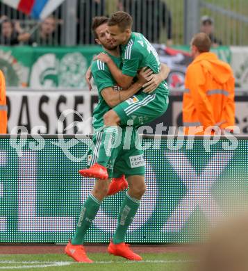 Fussball tipico Bundesliga. RZ Pellets WAC gegen SK Rapid Wien. Torjubel Christoph Schoesswendter, Louis Schaub  (Rapid). Lavanttal Arena Wolfsberg, am 21.8.2016.
Foto: Kuess
---
pressefotos, pressefotografie, kuess, qs, qspictures, sport, bild, bilder, bilddatenbank